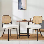Bekrvio Rattan Dining Chairs Set di 2 - Sedie Laterali in Bouclé con Schienale in Cannage e Gambe in Metallo, Stile Moderno di Metà Secolo, per Cucina