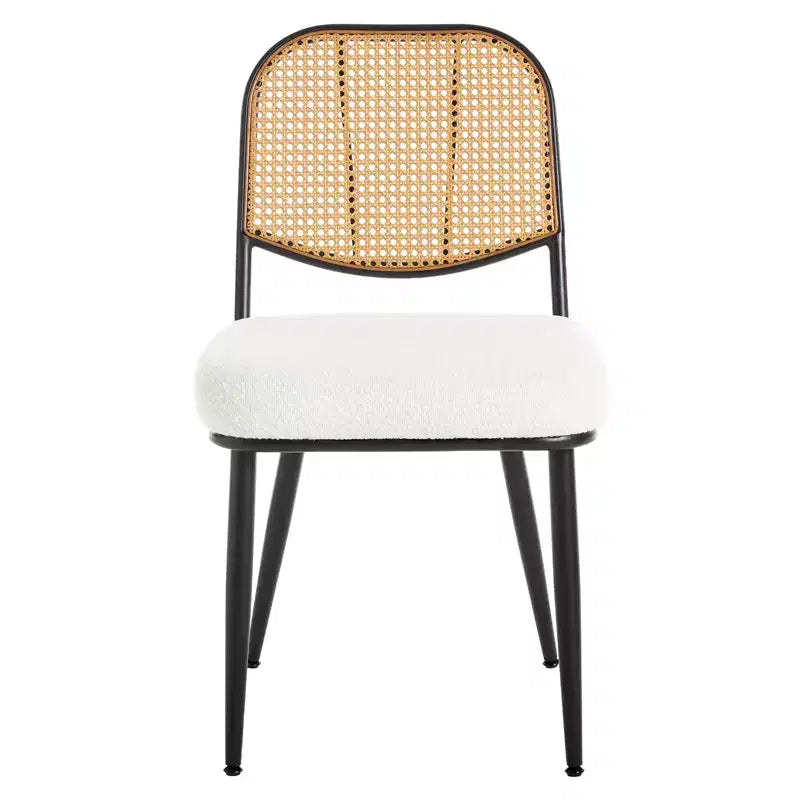 Bekrvio Rattan Dining Chairs Set di 2 - Sedie Laterali in Bouclé con Schienale in Cannage e Gambe in Metallo, Stile Moderno di Metà Secolo, per Cucina