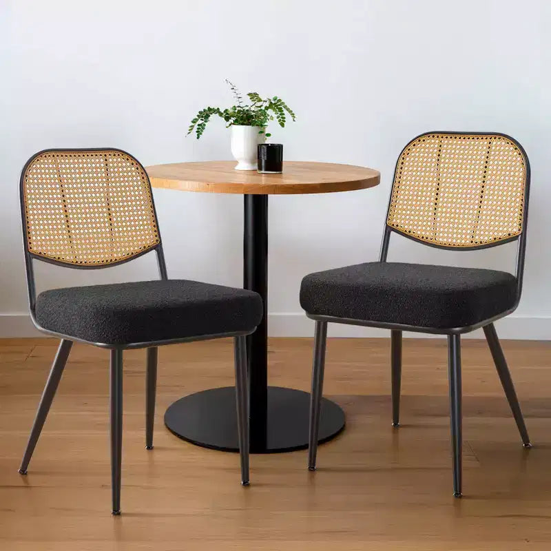 Bekrvio Rattan Dining Chairs Set di 2 - Sedie Laterali in Bouclé con Schienale in Cannage e Gambe in Metallo, Stile Moderno di Metà Secolo, per Cucina