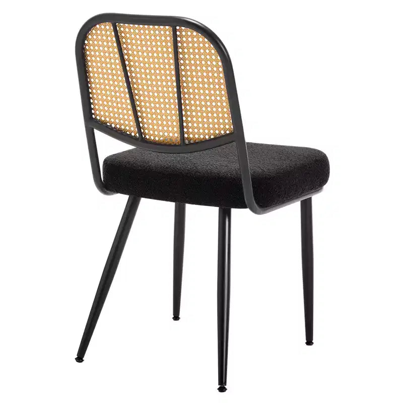 Bekrvio Rattan Dining Chairs Set di 2 - Sedie Laterali in Bouclé con Schienale in Cannage e Gambe in Metallo, Stile Moderno di Metà Secolo, per Cucina