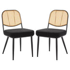 Bekrvio Rattan Dining Chairs Set of 2 - Mid Century Modern Boucle Upholstered Cane Back Side Chairs with Metal Legs for Kitchen