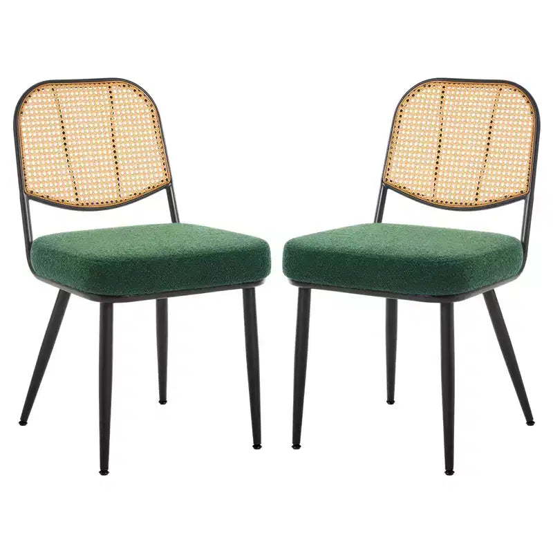 Bekrvio Rattan Dining Chairs Set di 2 - Sedie Laterali in Bouclé con Schienale in Cannage e Gambe in Metallo, Stile Moderno di Metà Secolo, per Cucina