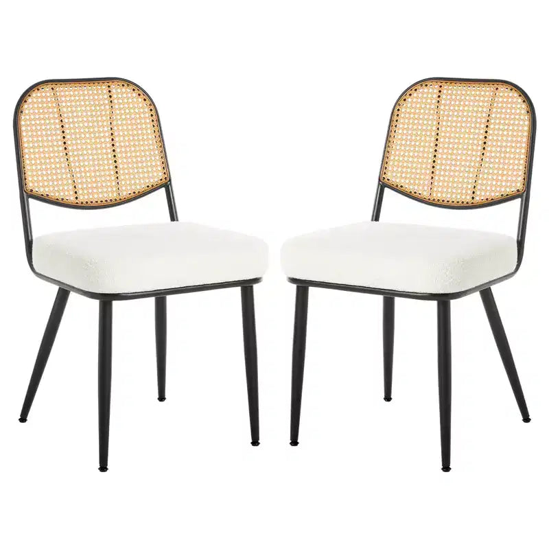 Bekrvio Rattan Dining Chairs Set di 2 - Sedie Laterali in Bouclé con Schienale in Cannage e Gambe in Metallo, Stile Moderno di Metà Secolo, per Cucina