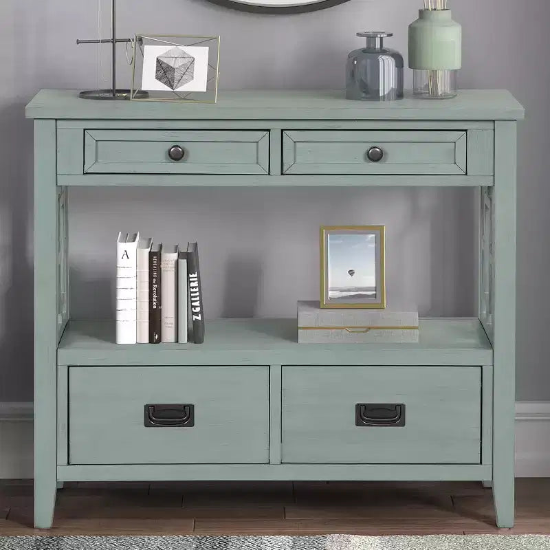 Consolle da 36 pollici, Ingresso Stile Rustico, Credenza a buffet in legno massello, Tavolo da divano con 4 cassetti e 1 ripiano per ingresso, corridoio o cucina