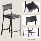 Set di sedie da pranzo Acekool in pelle PU nera, sedie da cucina moderne imbottite da 66 cm con gambe in metallo per appartamento con spazi ridotti