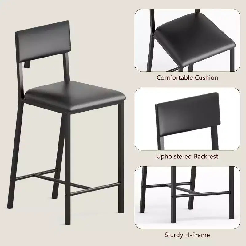 Set di sedie da pranzo Acekool in pelle PU nera, sedie da cucina moderne imbottite da 66 cm con gambe in metallo per appartamento con spazi ridotti