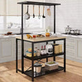 Coolmee 42/47 inch Kitchen Island with Storage & Seating - 3-Tier Bakers Rack, Microwave Stand, Dining Table for 4, 5 Hooks & 50lb Capacity