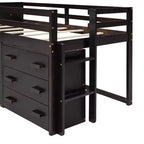 Letto a soppalco basso con contenitore per bambini, letto a soppalco singolo in legno con armadio e mensola per bambine e bambini