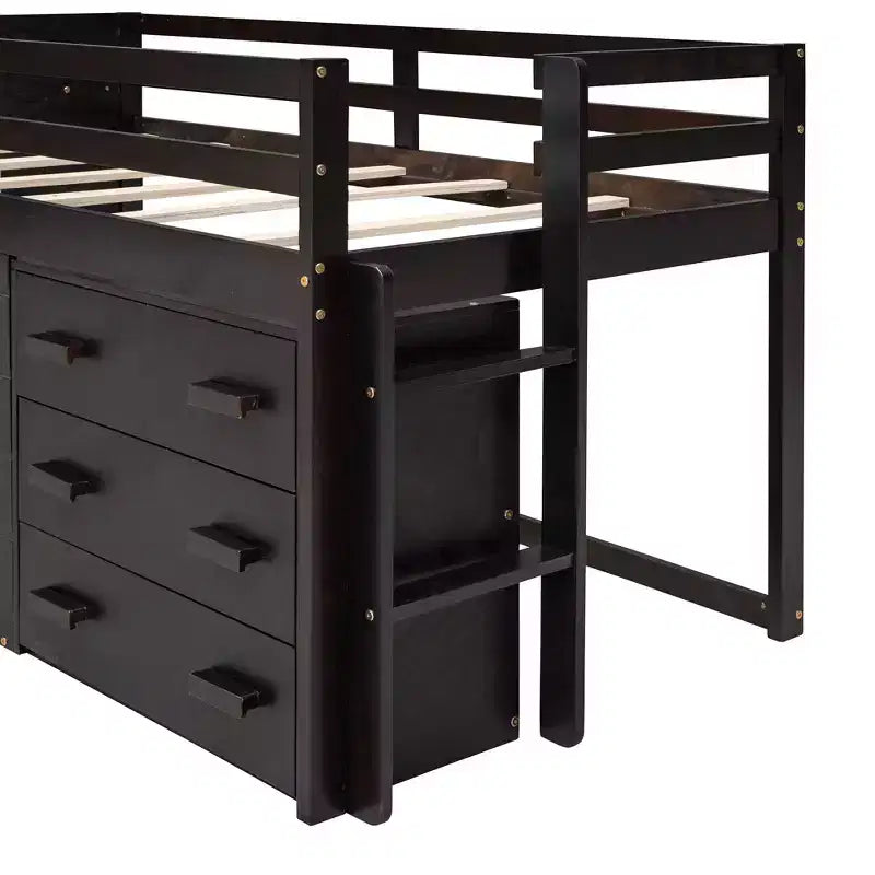 Letto a soppalco basso con contenitore per bambini, letto a soppalco singolo in legno con armadio e mensola per bambine e bambini