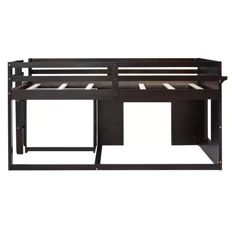 Letto a soppalco basso con contenitore per bambini, letto a soppalco singolo in legno con armadio e mensola per bambine e bambini