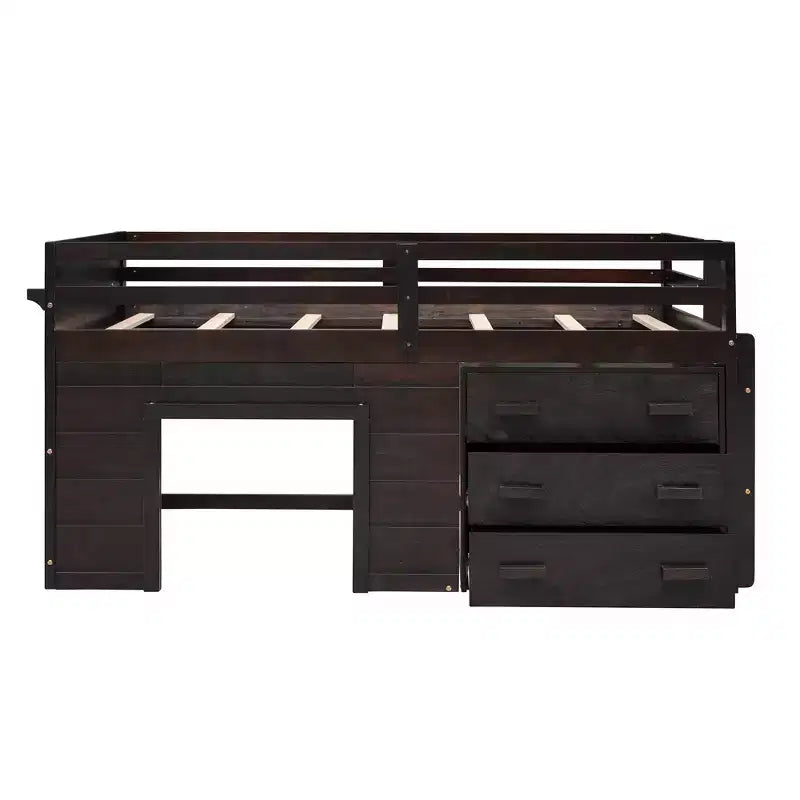 Letto a soppalco basso con contenitore per bambini, letto a soppalco singolo in legno con armadio e mensola per bambine e bambini