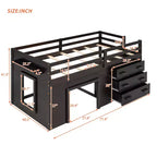 Letto a soppalco basso con contenitore per bambini, letto a soppalco singolo in legno con armadio e mensola per bambine e bambini
