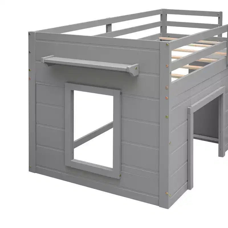 Letto a soppalco basso con contenitore per bambini, letto a soppalco singolo in legno con armadio e mensola per bambine e bambini