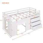 Letto a soppalco basso con contenitore per bambini, letto a soppalco singolo in legno con armadio e mensola per bambine e bambini