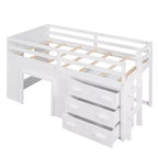 Letto a soppalco basso con contenitore per bambini, letto a soppalco singolo in legno con armadio e mensola per bambine e bambini