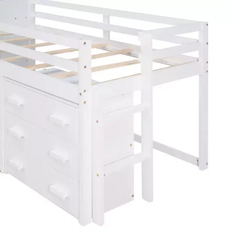 Letto a soppalco basso con contenitore per bambini, letto a soppalco singolo in legno con armadio e mensola per bambine e bambini