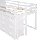 Letto a soppalco basso con contenitore per bambini, letto a soppalco singolo in legno con armadio e mensola per bambine e bambini