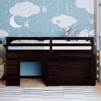 Letto a soppalco basso con contenitore per bambini, letto a soppalco singolo in legno con armadio e mensola per bambine e bambini