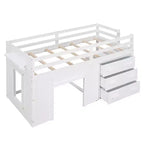 Letto a soppalco basso con contenitore per bambini, letto a soppalco singolo in legno con armadio e mensola per bambine e bambini