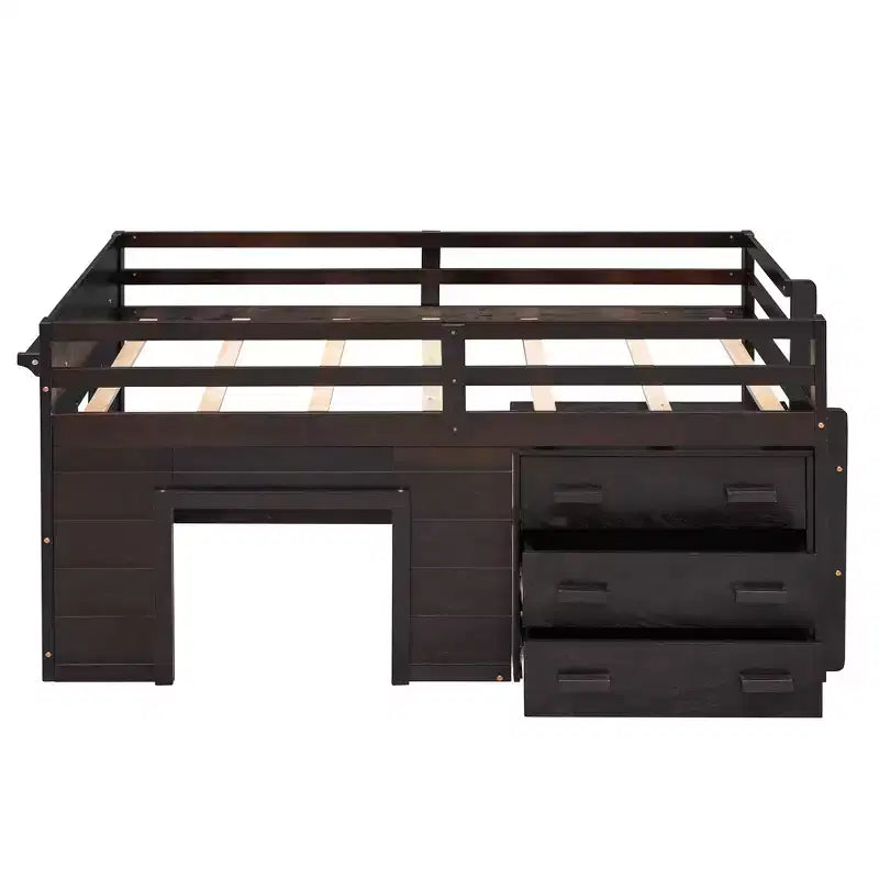 Letto a soppalco basso con contenitore per bambini, letto a soppalco singolo in legno con armadio e mensola per bambine e bambini