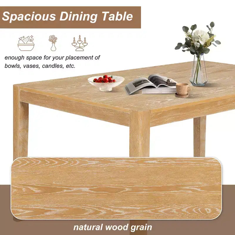 GDFStudio Giles - Set da pranzo 7 pezzi con tavolo rettangolare in legno e sedie imbottite