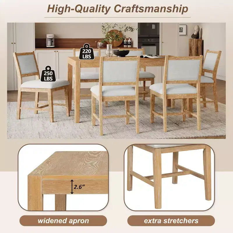 GDFStudio Giles - Set da pranzo 7 pezzi con tavolo rettangolare in legno e sedie imbottite