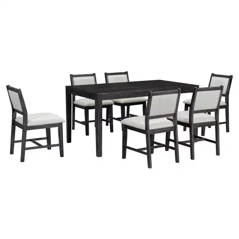 GDFStudio Giles - Set da pranzo 7 pezzi con tavolo rettangolare in legno e sedie imbottite