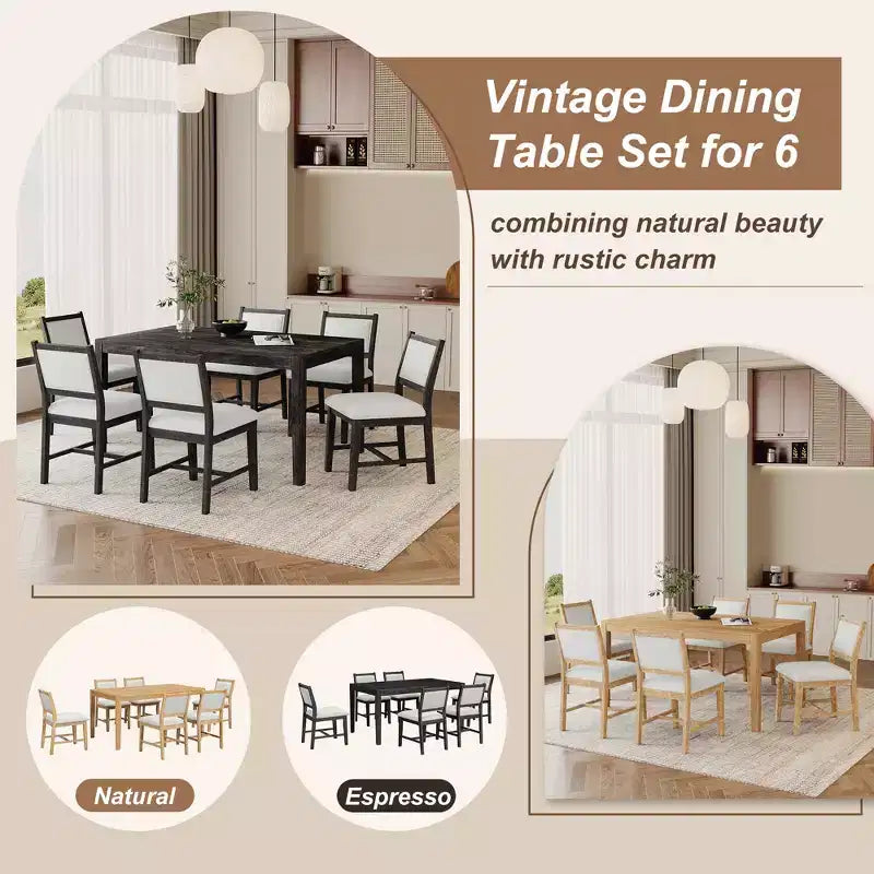 GDFStudio Giles - Set da pranzo 7 pezzi con tavolo rettangolare in legno e sedie imbottite