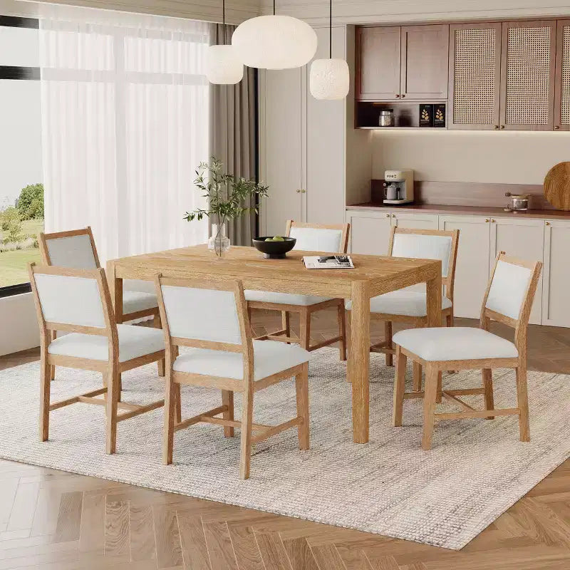 GDFStudio Giles - Set da pranzo 7 pezzi con tavolo rettangolare in legno e sedie imbottite