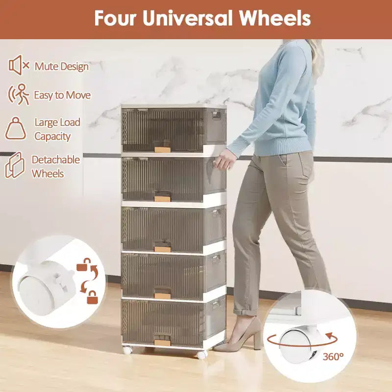 Costway Contenitori Impilabili a 5 Cubi con Ruote Staccabili Organizer Grande da 85 Litri