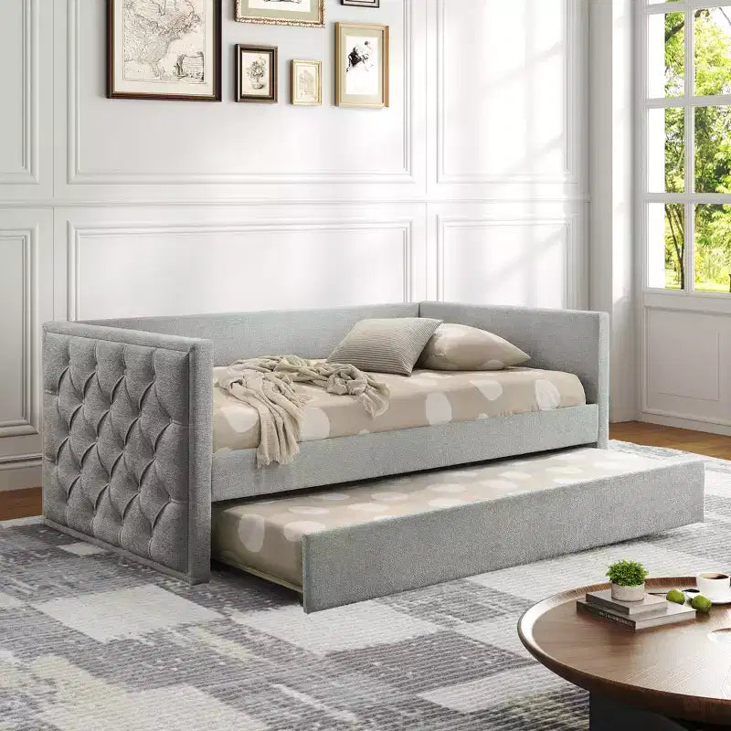 CLIHOME Design Moderno Divano Letto Singolo con Letto Estraibile e Piattaforma Pronta per Materasso in Legno Ingegnerizzato
