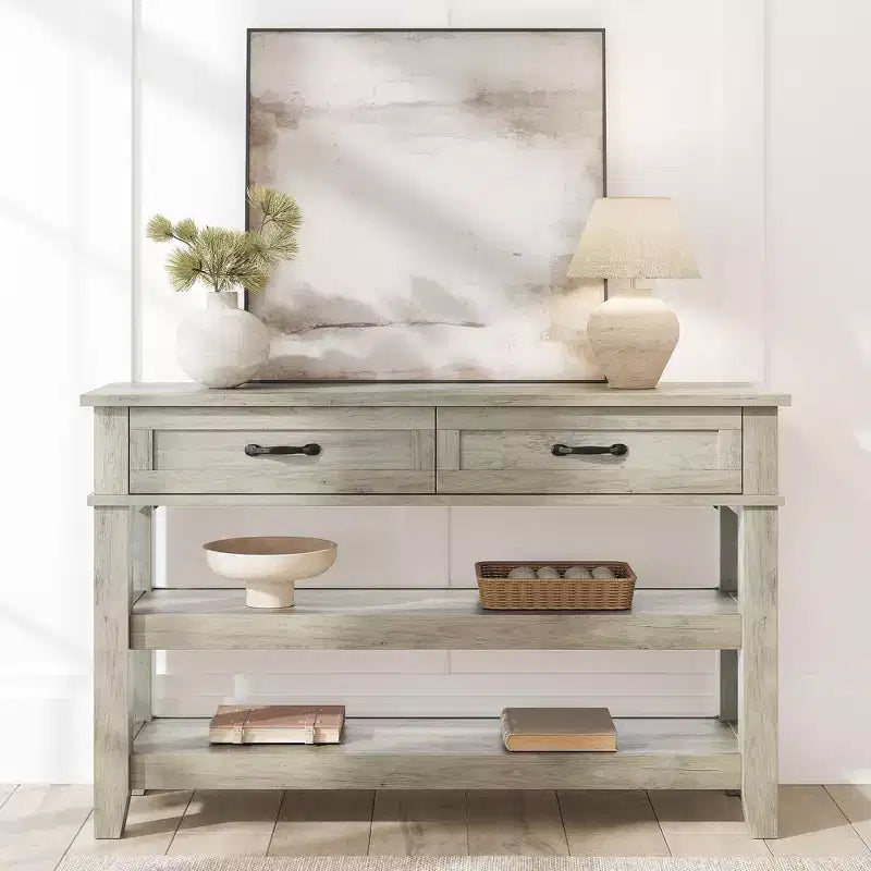 Coolmee Entryway Table, Console Table with 2 Storage Drawers, 3 Tier Farmhouse Wooden Sofa Table, Hallway Tables for Entryway, Living Room