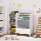 Scaffale per libri per bambini e organizer per giocattoli, libreria multifunzionale a 4 ripiani per bambini con 3 cassetti pieghevoli in tessuto
