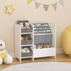 Scaffale per libri per bambini e organizer per giocattoli, libreria multifunzionale a 4 ripiani per bambini con 3 cassetti pieghevoli in tessuto