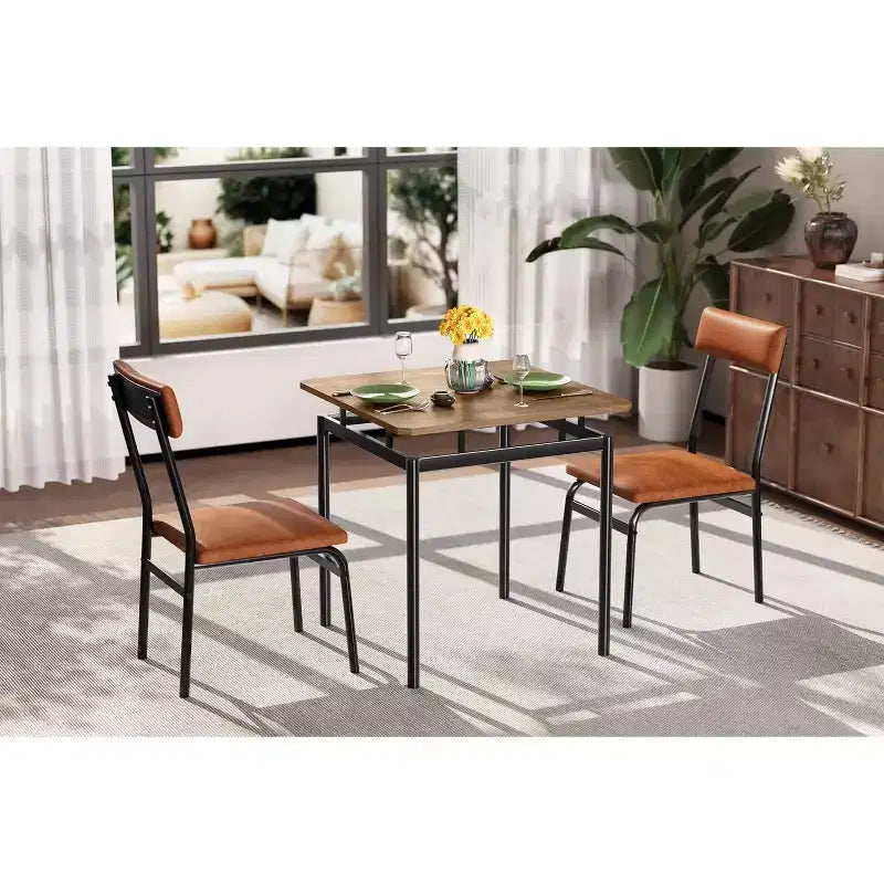 Set da pranzo per 3 persone, Tavolo e sedie moderni in legno con 2 sedie imbottite in pelle PU, Set da 3 pezzi per angolo colazione, Per piccoli spazi