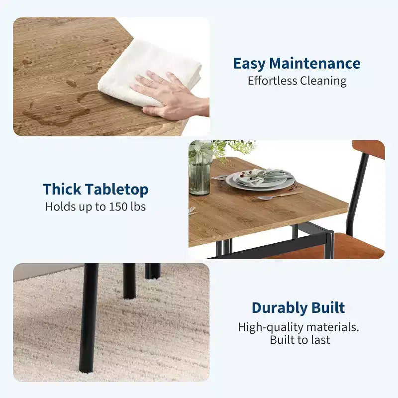 Set da pranzo per 3 persone, Tavolo e sedie moderni in legno con 2 sedie imbottite in pelle PU, Set da 3 pezzi per angolo colazione, Per piccoli spazi