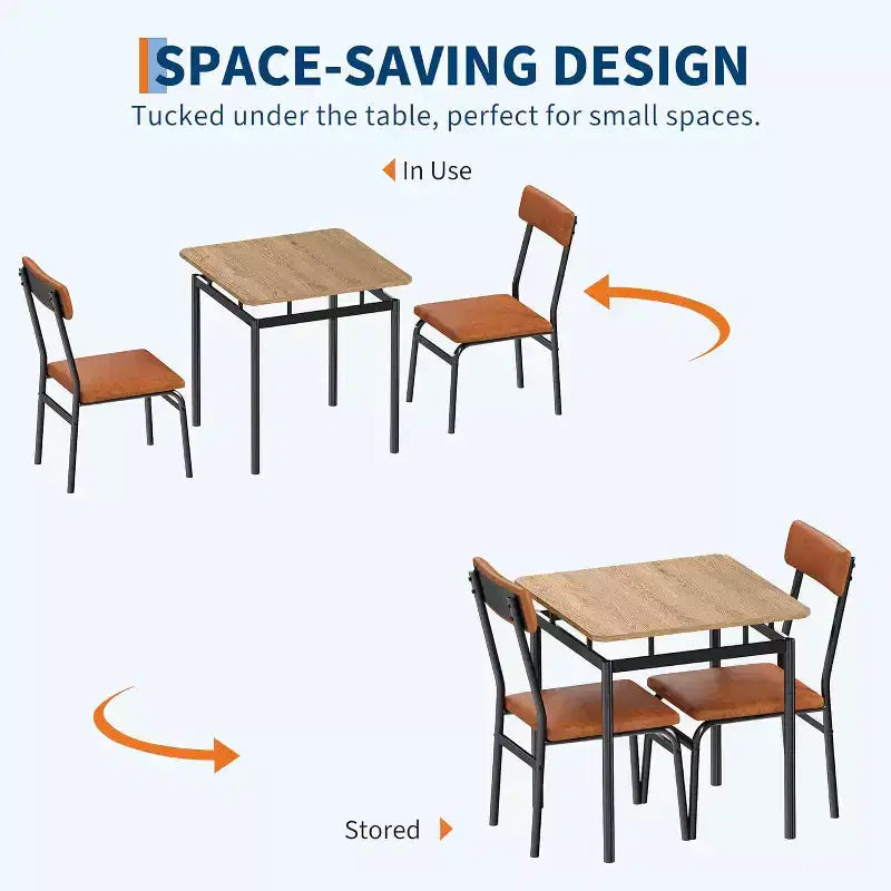 Set da pranzo per 3 persone, Tavolo e sedie moderni in legno con 2 sedie imbottite in pelle PU, Set da 3 pezzi per angolo colazione, Per piccoli spazi