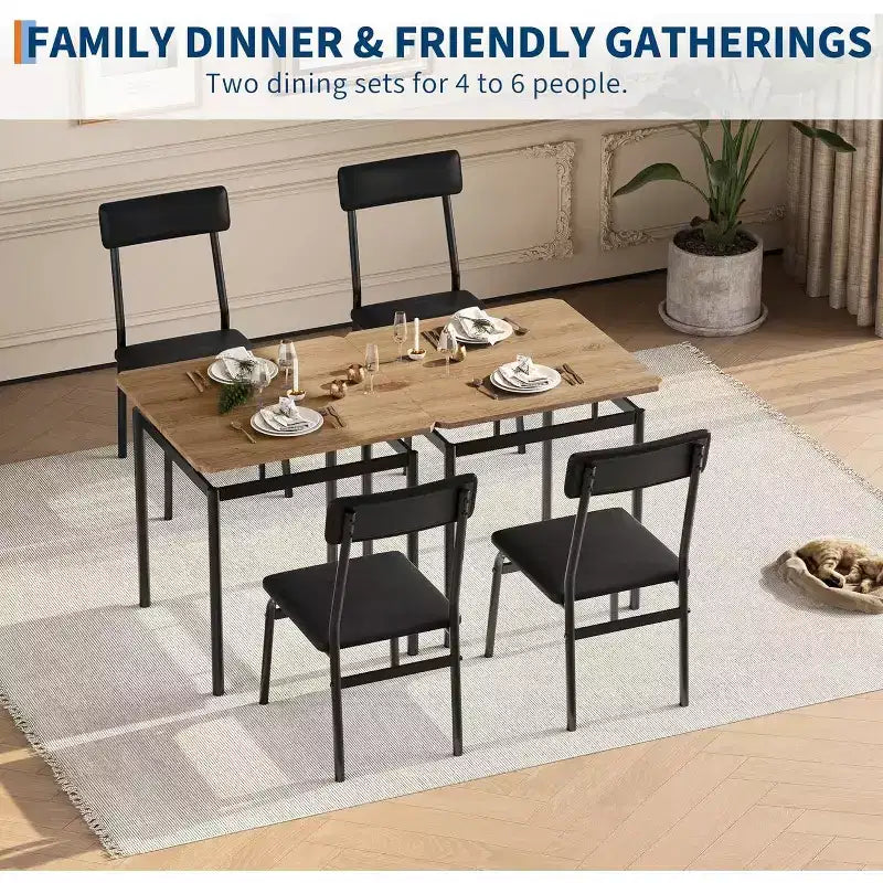 Set da pranzo per 3 persone, Tavolo e sedie moderni in legno con 2 sedie imbottite in pelle PU, Set da 3 pezzi per angolo colazione, Per piccoli spazi