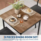 Set da pranzo per 3 persone, Tavolo e sedie moderni in legno con 2 sedie imbottite in pelle PU, Set da 3 pezzi per angolo colazione, Per piccoli spazi