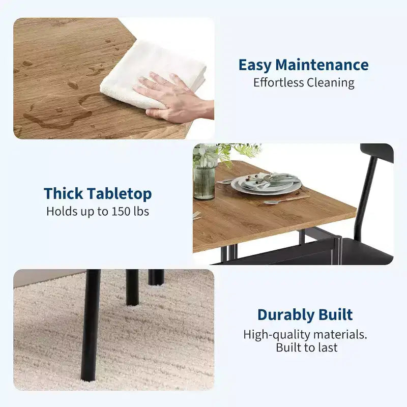 Set da pranzo per 3 persone, Tavolo e sedie moderni in legno con 2 sedie imbottite in pelle PU, Set da 3 pezzi per angolo colazione, Per piccoli spazi
