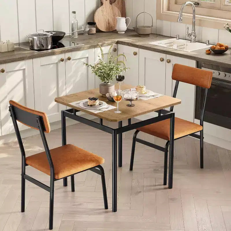 Set da pranzo per 3 persone, Tavolo e sedie moderni in legno con 2 sedie imbottite in pelle PU, Set da 3 pezzi per angolo colazione, Per piccoli spazi