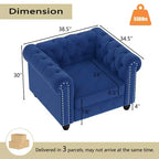 Poltrona Chesterfield in velluto con cuscino profondo per soggiorno, blu - Morden Fort