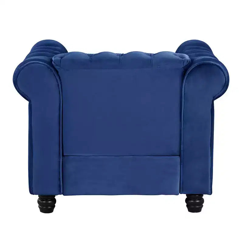 Poltrona Chesterfield in velluto con cuscino profondo per soggiorno, blu - Morden Fort