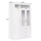 Whisen Armadio a 3 ante con LED e 3 cassetti - Bianco