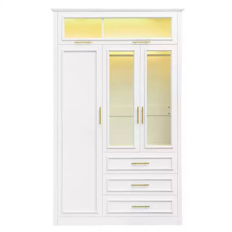 Whisen Armadio a 3 ante con LED e 3 cassetti - Bianco