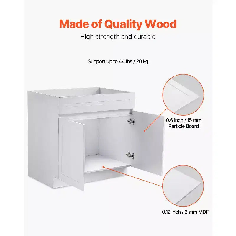 Mobile base VEVOR per lavello serie Shaker, 36 pollici, da assemblare, 36 L x 24 P x 34,5 A, bianco