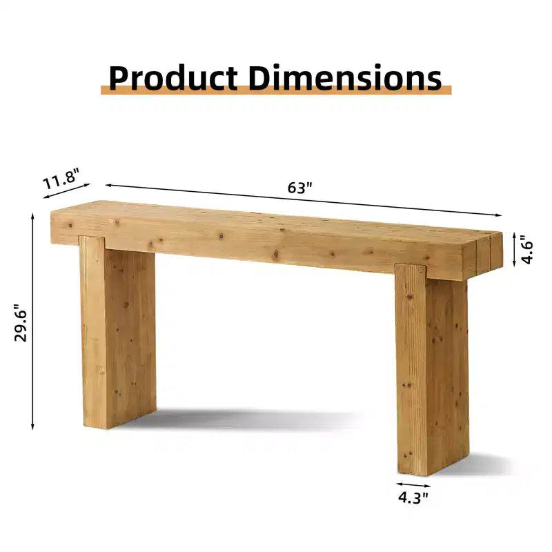 Consolle in legno massiccio 63, Tavolo da divano rustico stile fattoria, Tavolo d'appoggio stretto per corridoio, Naturale - ModernLuxe