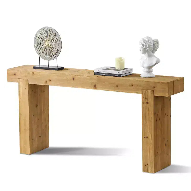 Consolle in legno massiccio 63, Tavolo da divano rustico stile fattoria, Tavolo d'appoggio stretto per corridoio, Naturale - ModernLuxe