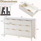 Cassettiera AMERLIFE con 6 cassetti scanalati e top in finto marmo, comò da 137 cm per camera da letto, soggiorno, corridoio, ingresso, bianco