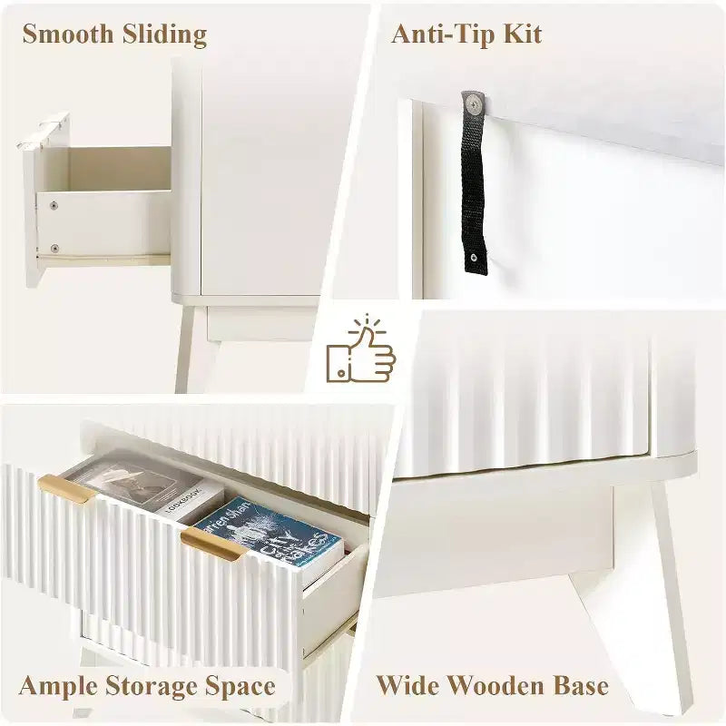 Cassettiera AMERLIFE con 6 cassetti scanalati e top in finto marmo, comò da 137 cm per camera da letto, soggiorno, corridoio, ingresso, bianco